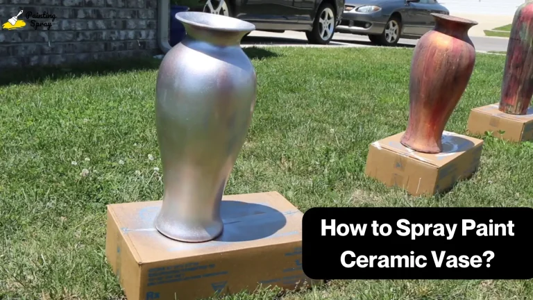 spray painting ceramic vase in ground