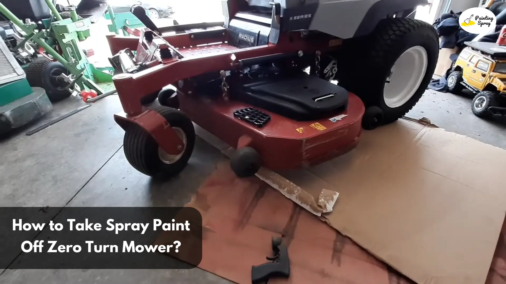 preparing to take spray paint off zero turn mower